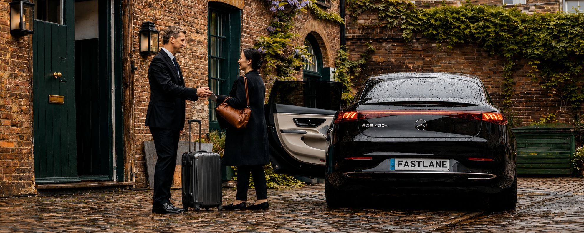 Real Blacklane chauffeur Peter gets out of his Mercedes, ready to greet his guest.